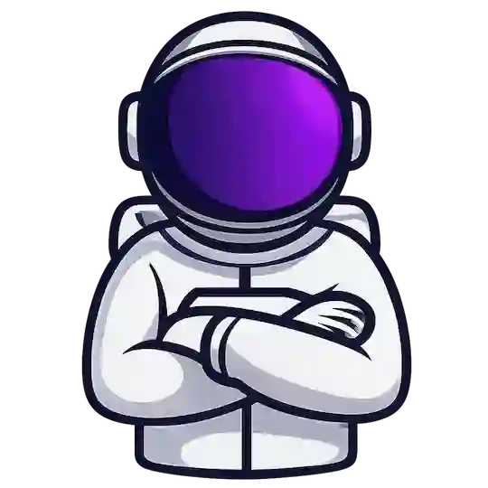 Astronaut with purple gradient helmet in a digital marketing and web design company workspace
